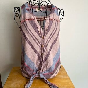 Anthropologie Maeve Purple‎ and Cream Buttoned Tie Front Tank Top sz 2 bohemian